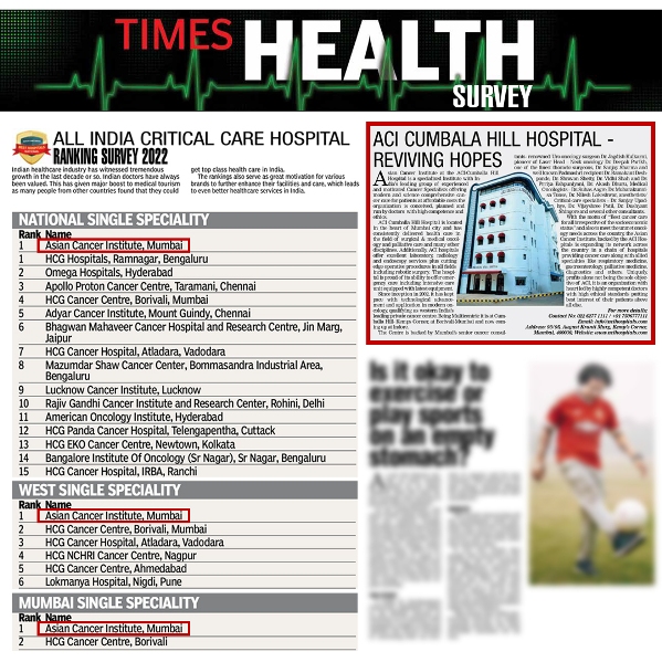 Asian Cancer Institute ranked number one in the ‘All India Critical Care Hospital Ranking Survey 2022’; recognized for excellence in Oncology