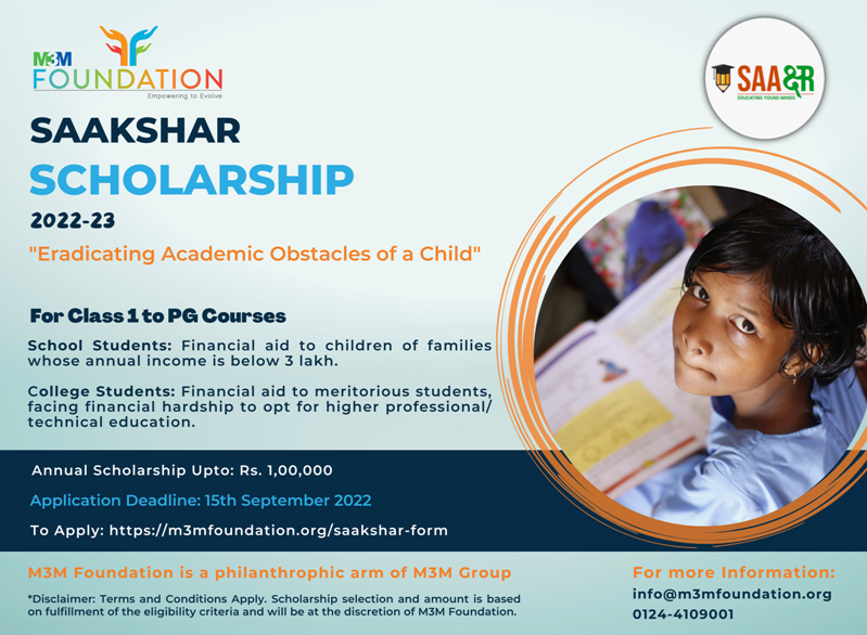M3M Foundation announces 500 pan India scholarships for the children and youth from low socio economic background
