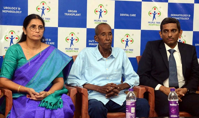 Photo001 From Left Dr Jothi S Neeraja MD & CEO People Tree Hospitals Fateel Rehman Ahmed Aloub (patient) and Dr Prasad Bhat (Cardiologist) People Tree Hospitals