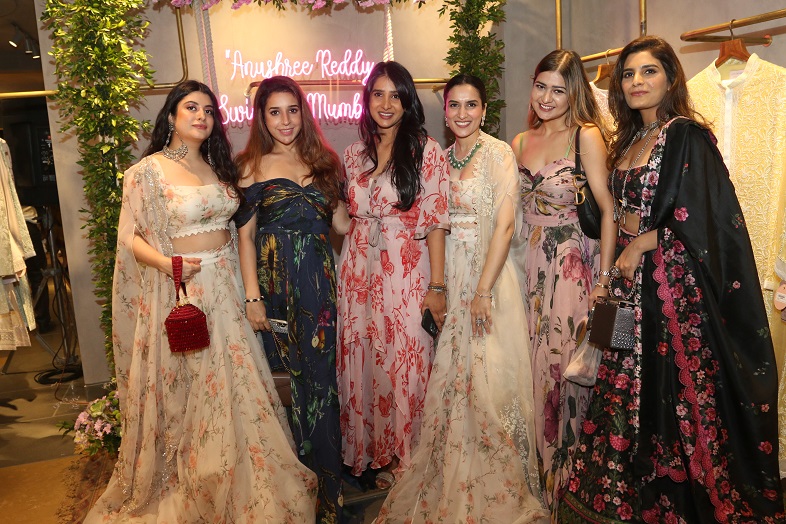 Anushree Reddy with fashion influencers at the launch of Anushree Reddy Mumbai flagship store